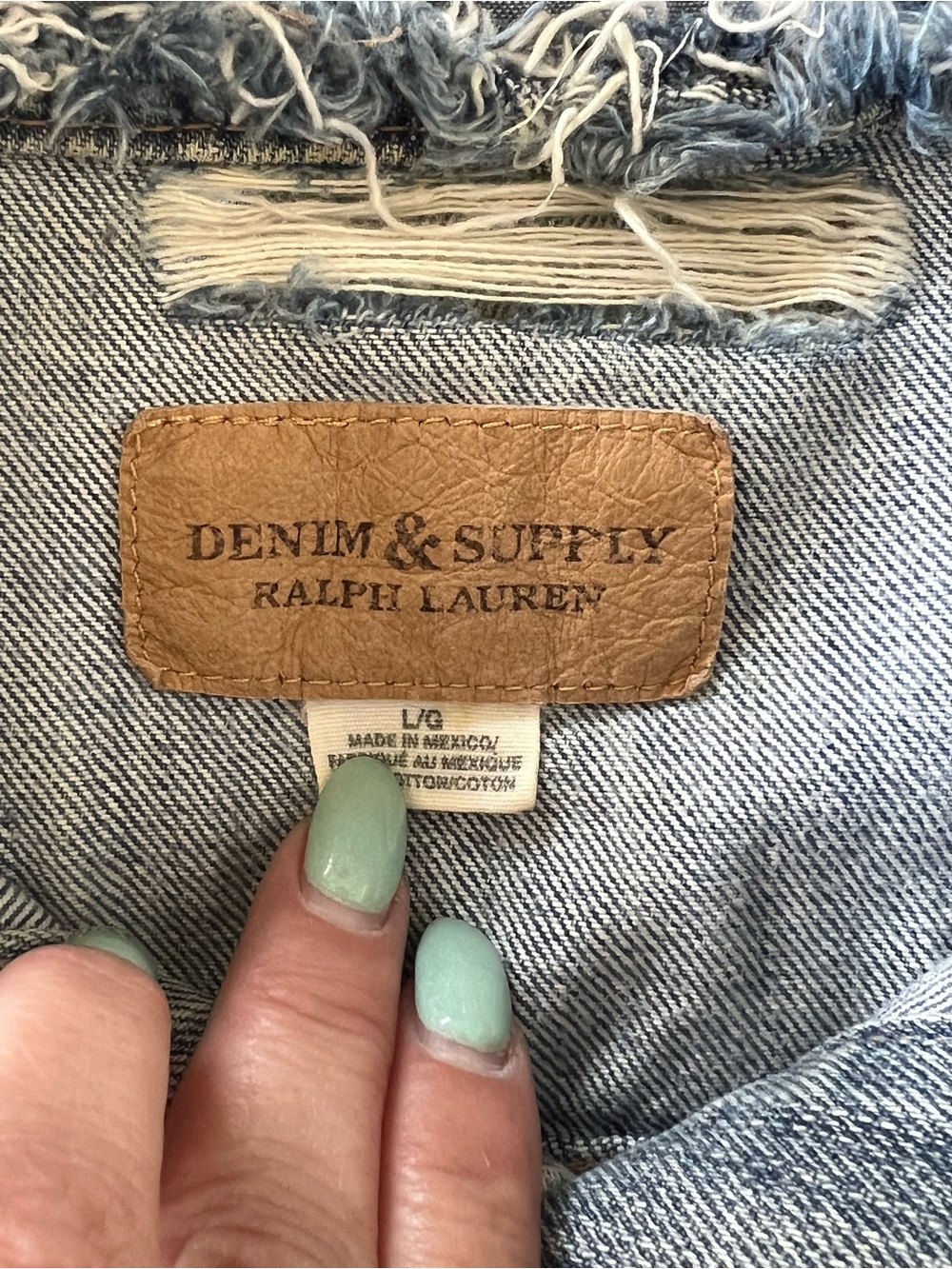 Vintage Ralph Lauren Denim & Supply Frayed Light Wash Patchwork Trucker Jacket L - Picture 9 of 9